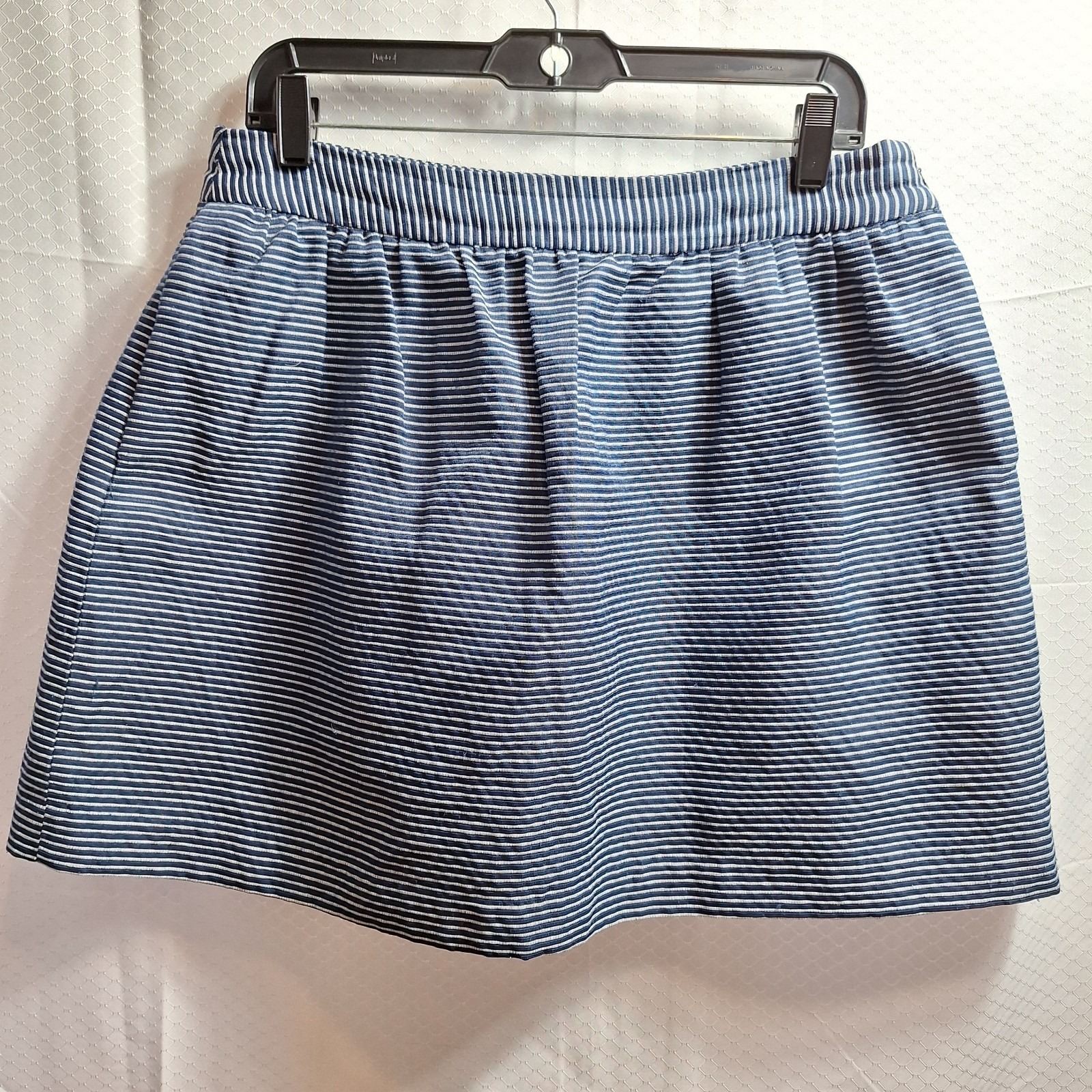 Banana Republic Full Flare Mini Skirt Sz 10 Blue Gray Pinstripe Academia Preppy